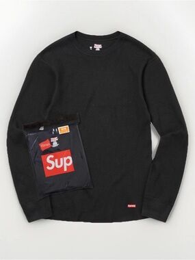 Supreme x hanes Black Thermal Long Sleeve Shirt medium
